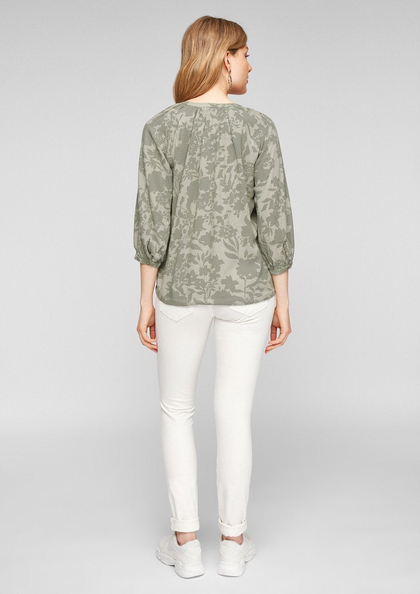 s.Oliver Blouse Dames - Regular Fit - V Hals - 100% Viscose - Groen met Bloemenprint - Maat XXL (44)