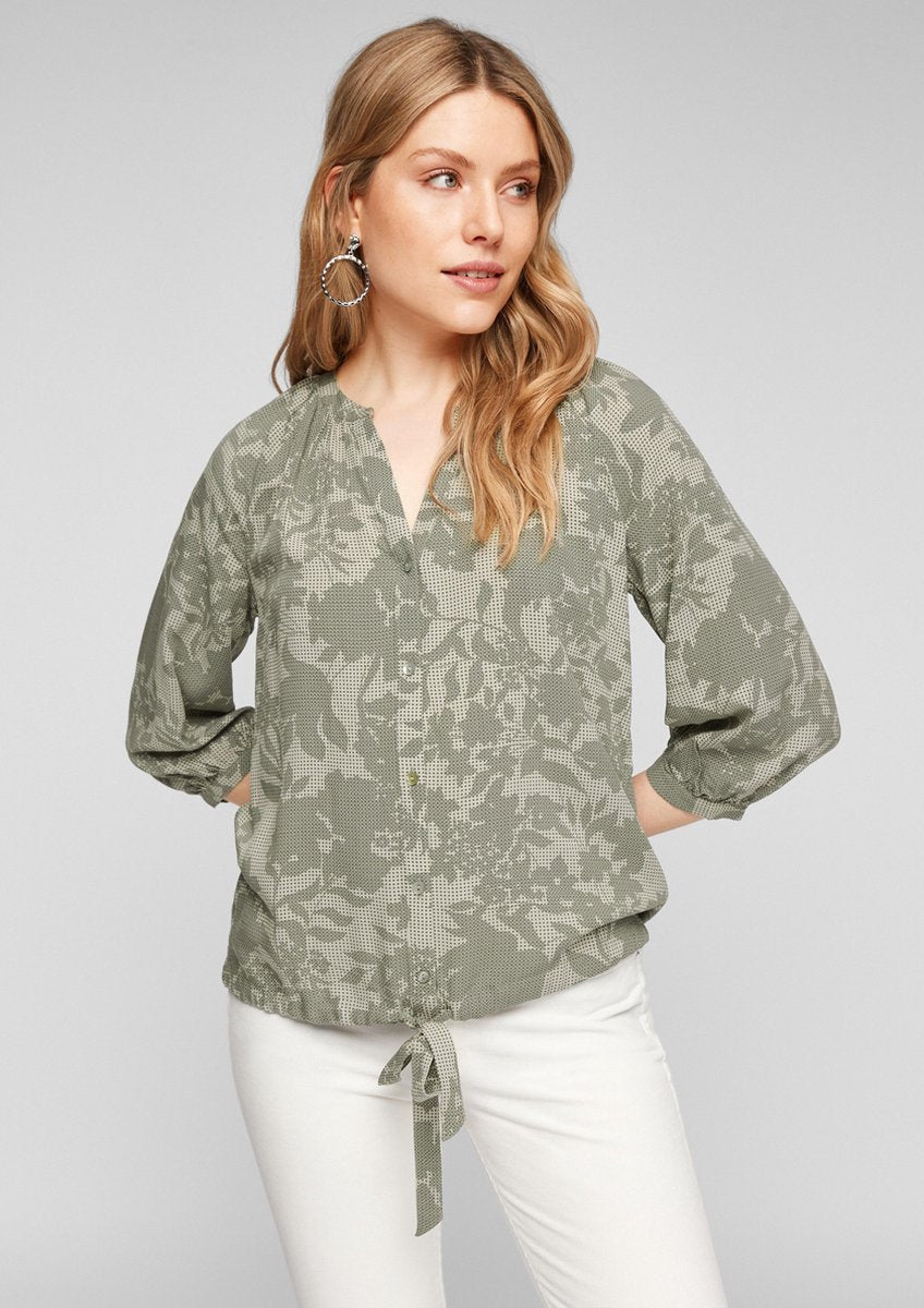 s.Oliver Blouse Dames - Regular Fit - V Hals - 100% Viscose - Groen met Bloemenprint - Maat XL (42)