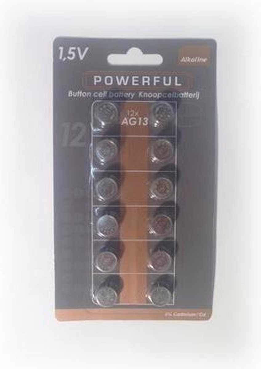 Knoopcel 1.5V AG13 / L1154 Powerfull Alkeline 12 stuks
