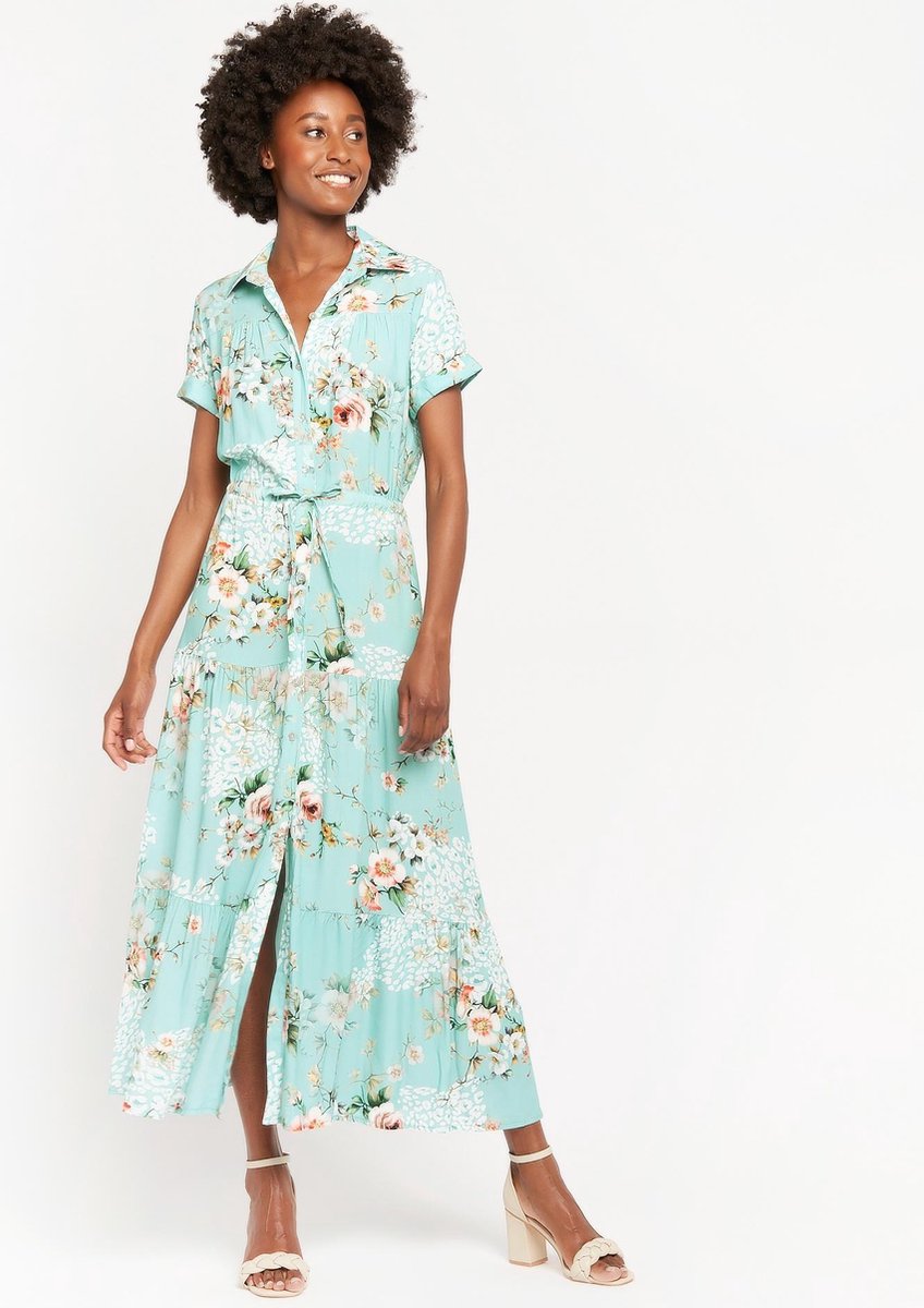 Maxi hemdjurk met bloemenprint - Licht Groen