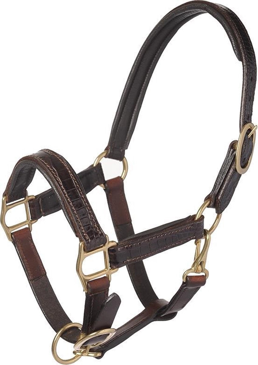 MHS Leren halster Croco brown/gold 2