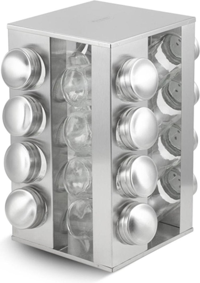Edënbërg Classic Line -  Kruidenpotjes met Houder RVS - 16 potjes + rek