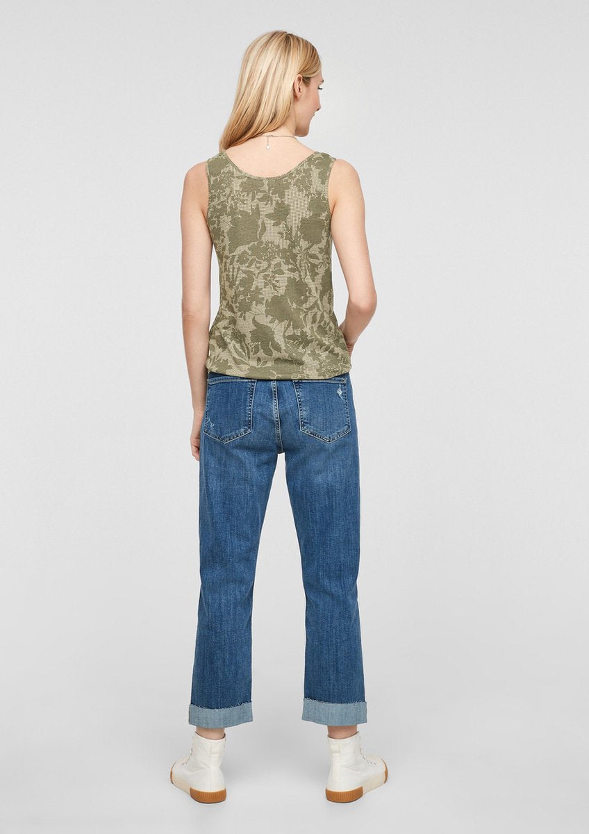 s.Oliver Top Dames Mouwloos - Brede Schouderbandjes - Lage Uitsparing - Bloemenprint - Groen - Maat 3XL (46)