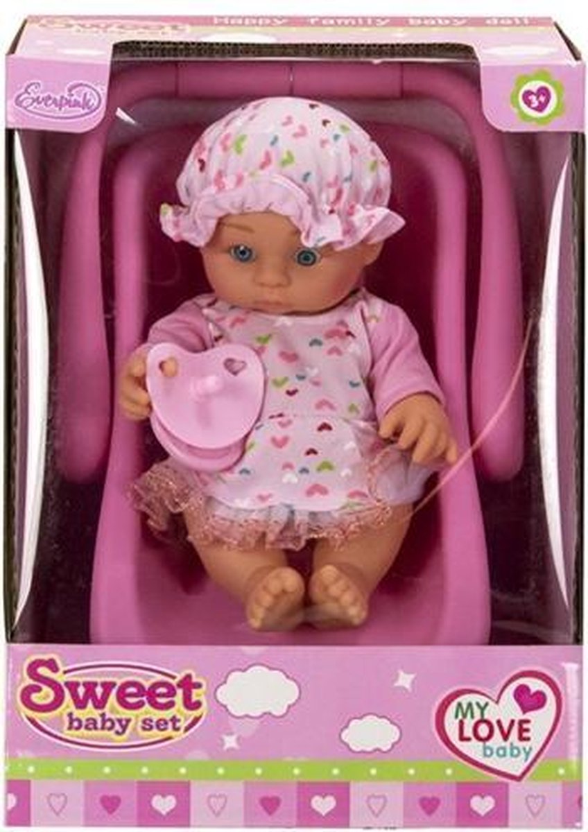 Babypop 20cm in autostoeltje 20x27cm