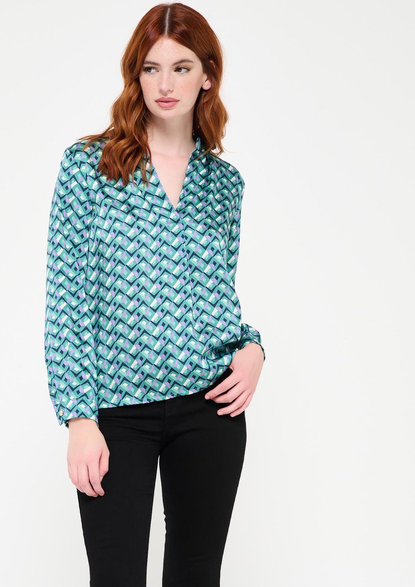 Satijn retro hemd - Turquoise