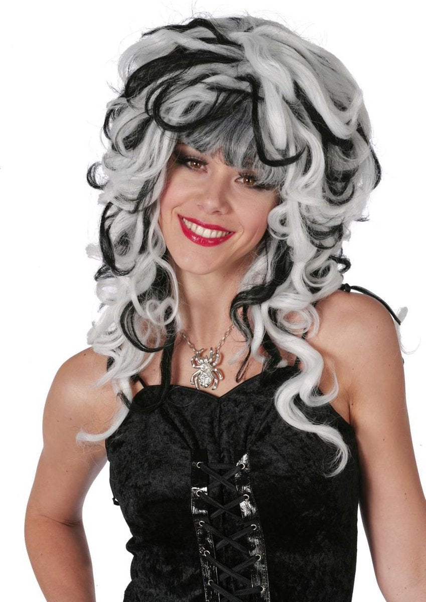 Halloween duivelse zwart/wit dames pruik