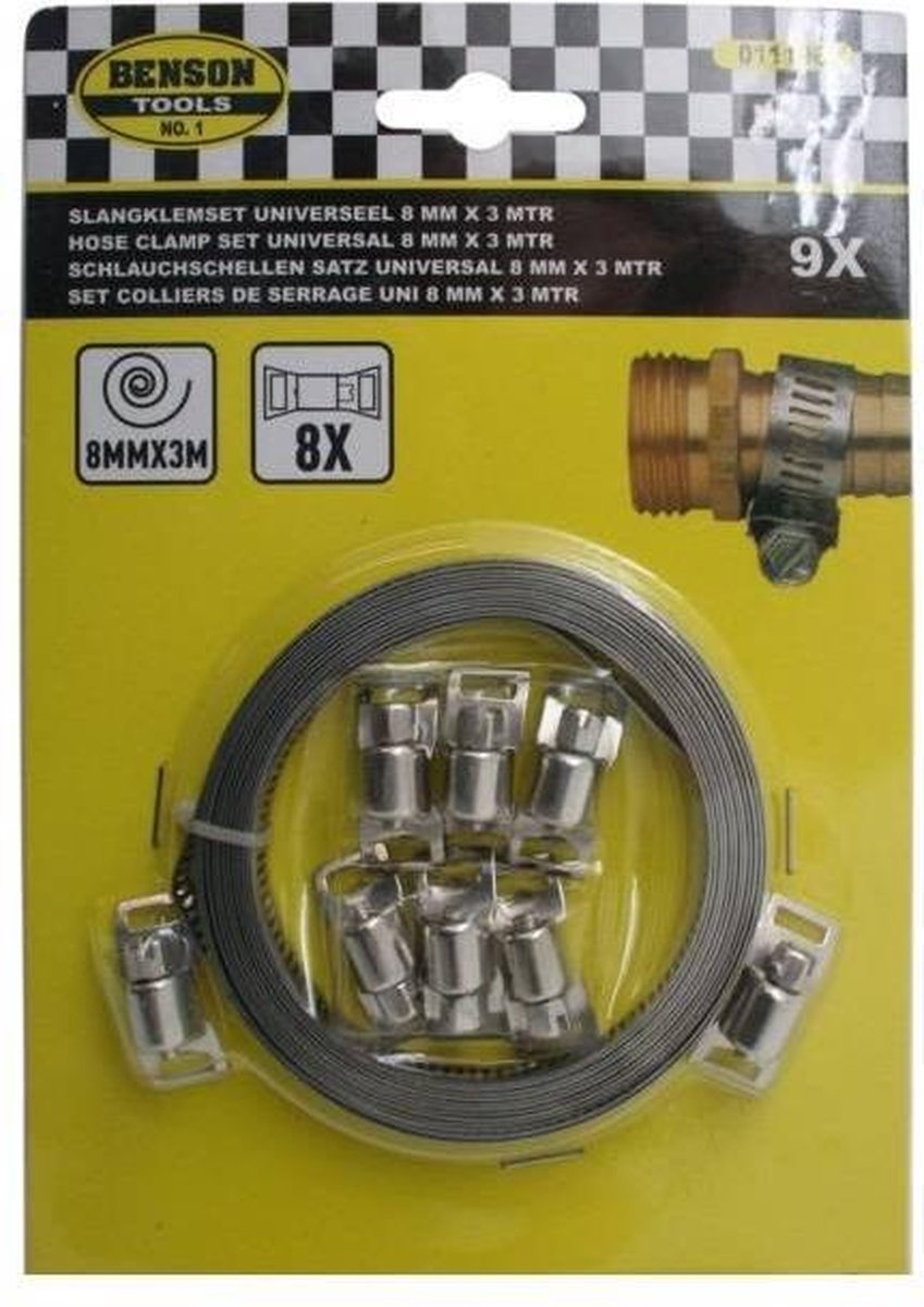 Universele Slangenklemset - Slangklem - Slangklemmen - 8 mm x 3 m + 8 klemmen