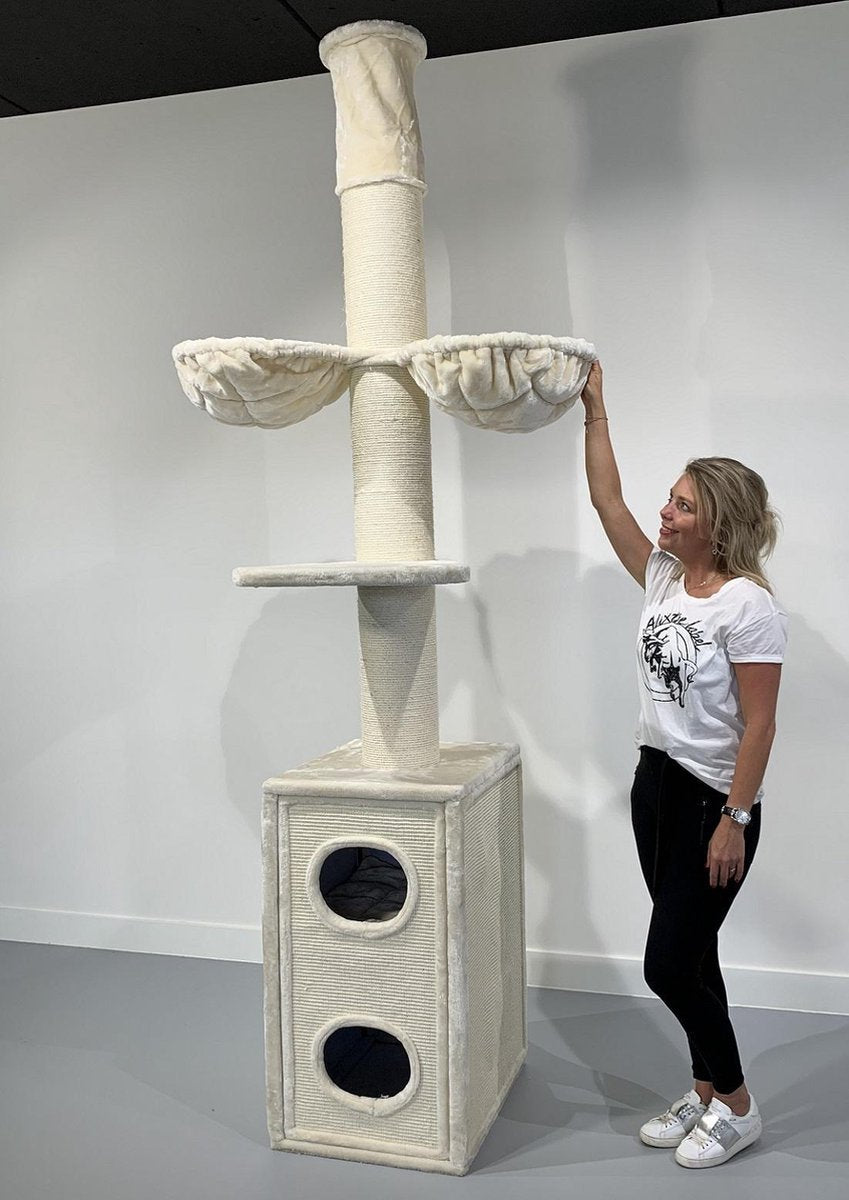 Krabpaal voor grote katten Cat Tower Box Beige met 20cm dikke palen plafond