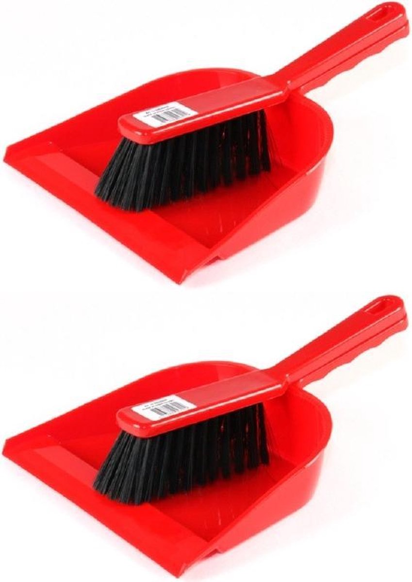 2x Stoffer en blik rood van kunststof - Schoonmaak/huishoudartikelen - Schoonmaken - Binnen vegen