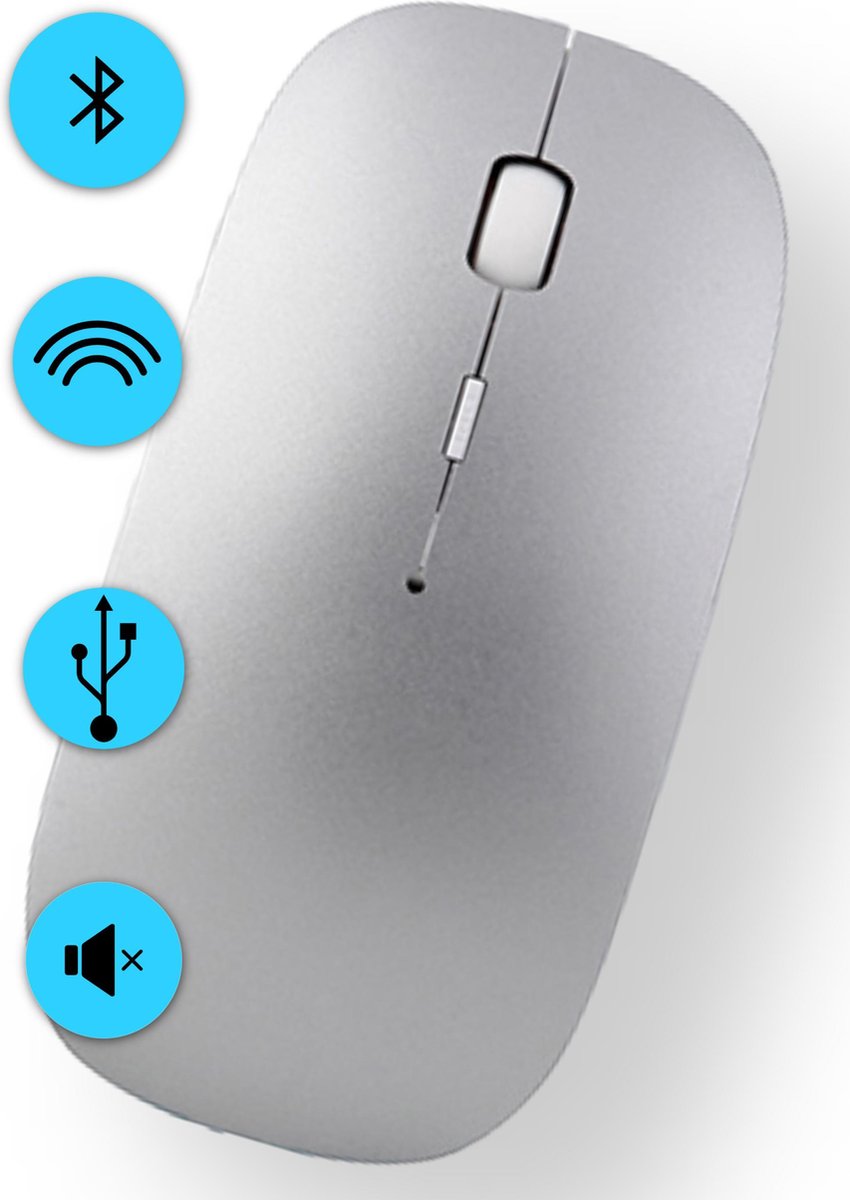 eShopper Draadloze Muis – Oplaadbaar – USB – Bluetooth 4.0 Adapter – Verstelbare DPI – Laptop – PC & Tablet – Zilver