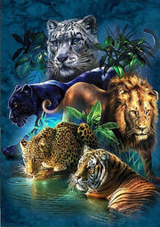 Junglekatten - Diamond Painting - 20x15cm - Complete Set - Inclusief Tools - Vierkante Diamantjes - Stipco