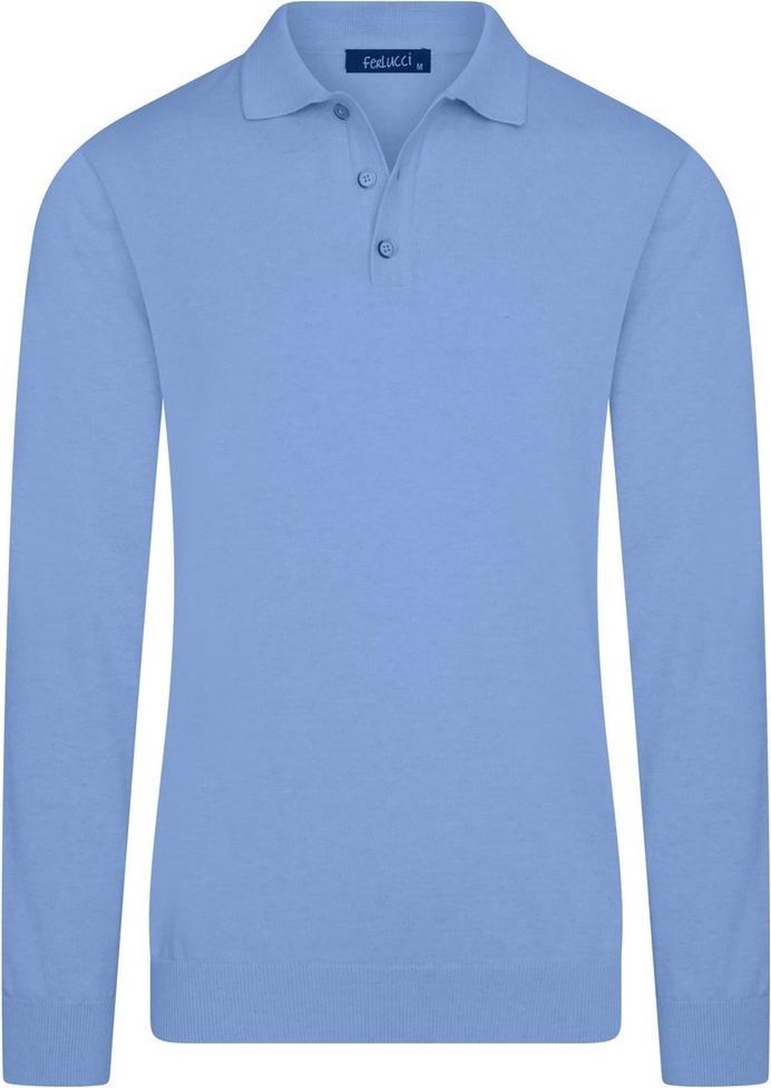 Ferlucci - Exclusieve Heren Trui met Polokraag  - Blauw Mêlee