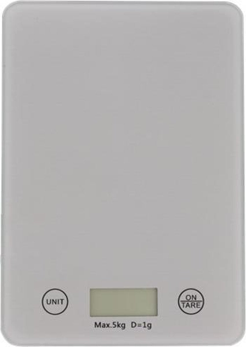 Keukenweegschaal - Digitaal - max 5kg - Verschillende Meeteenheden - GRIJS - Incl Batterij