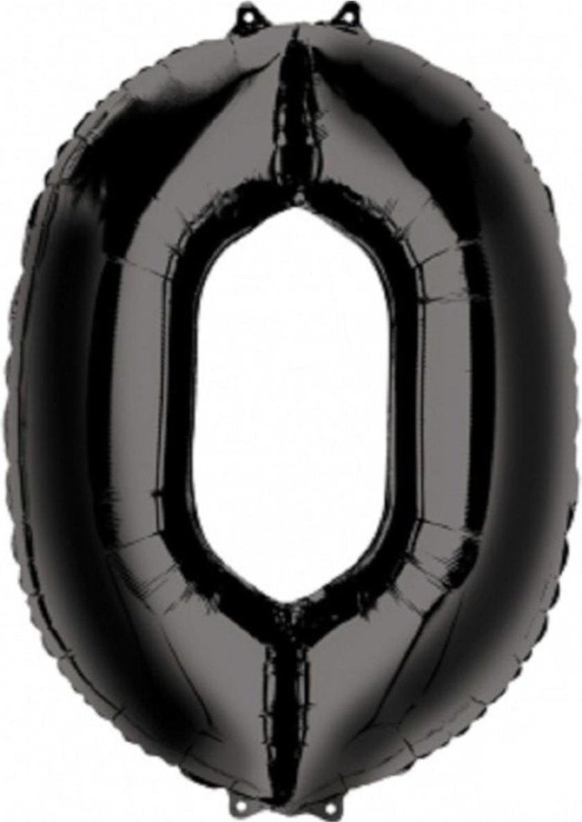Ballon Cijfer 0 Jaar Zwart Verjaardag Versiering Zwarten Helium Ballonnen Feest Versiering 86 Cm XL Formaat Met Rietje
