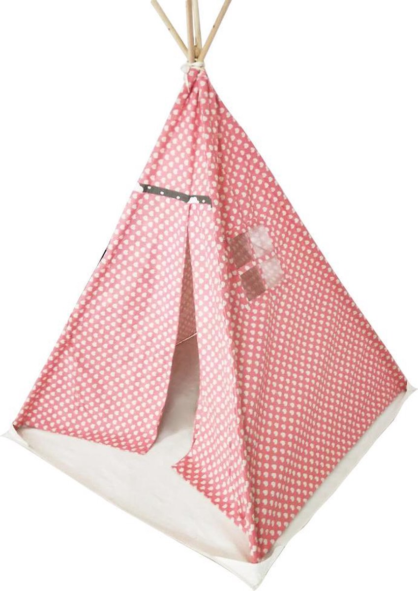 Wigwam tipi speeltent Floortje - indianen tent - linnen en katoen - roze