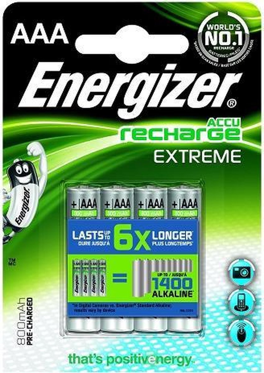 Energizer Extreme AAA Oplaadbaar 800 mAh Blister 4