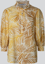 Summum Blouse puff sleeves palm leaves cotton - Bright ochre