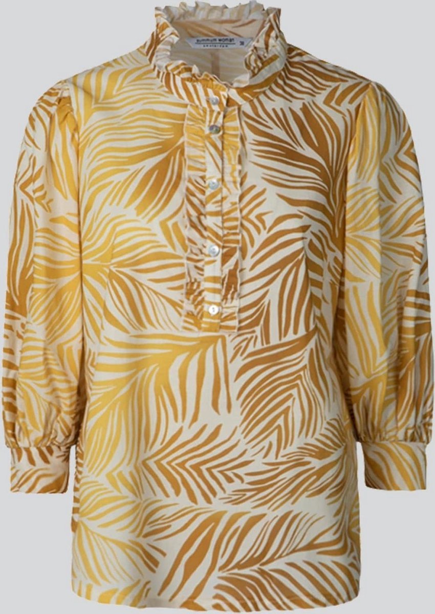 Summum Blouse puff sleeves palm leaves cotton - Bright ochre