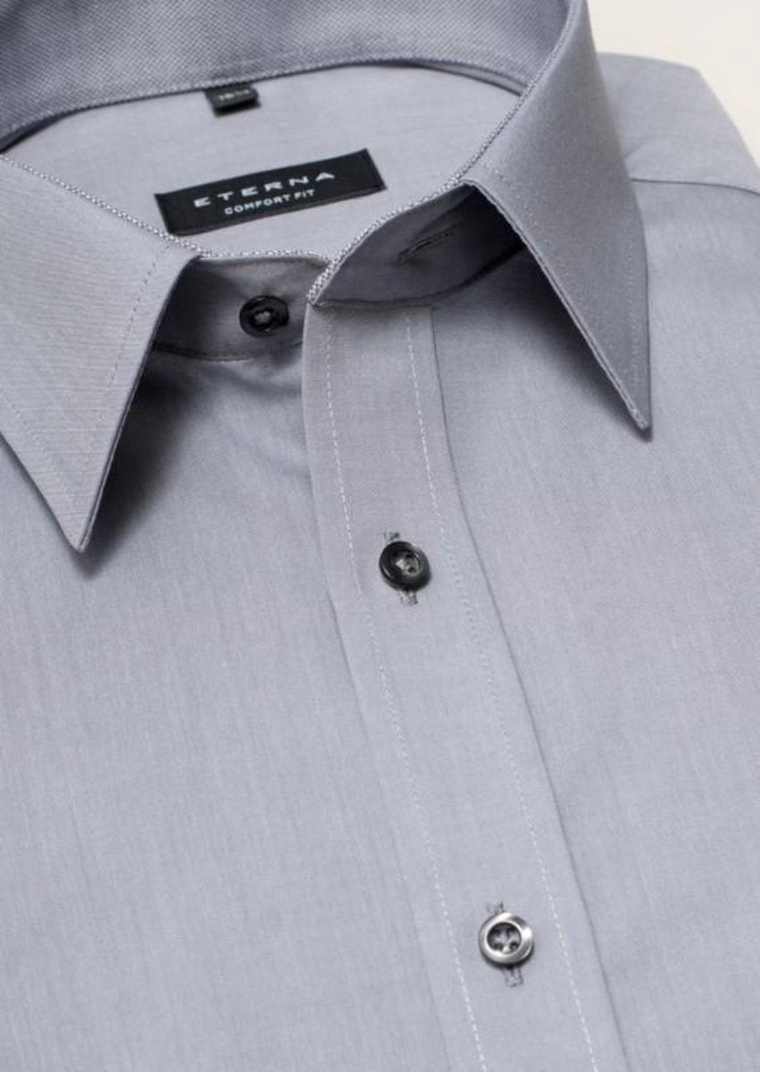 ETERNA comfort fit overhemd - chambray heren overhemd - grijs (zwart contrast) - Strijkvrij - Boordmaat: 47