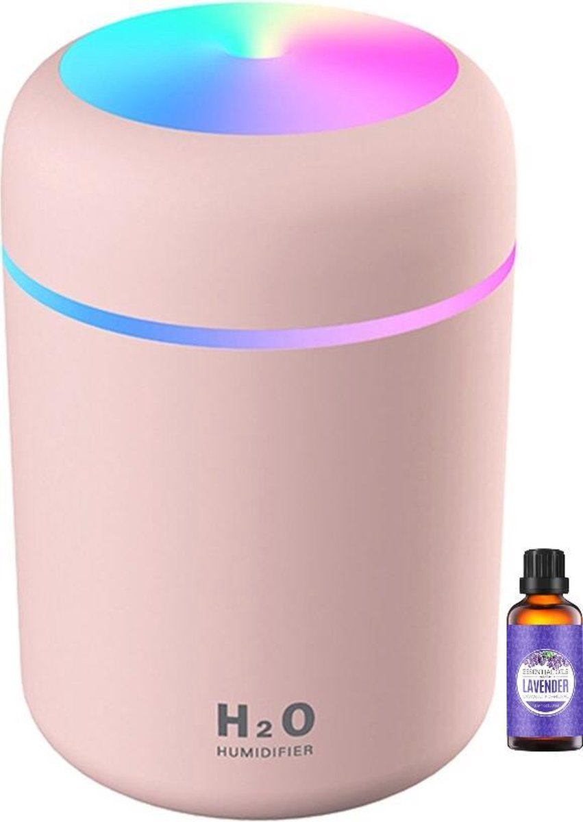 Aroma Diffuser Luchtbevochtiger- Roze- 300ML -Incl. 10ML Etherische Olie