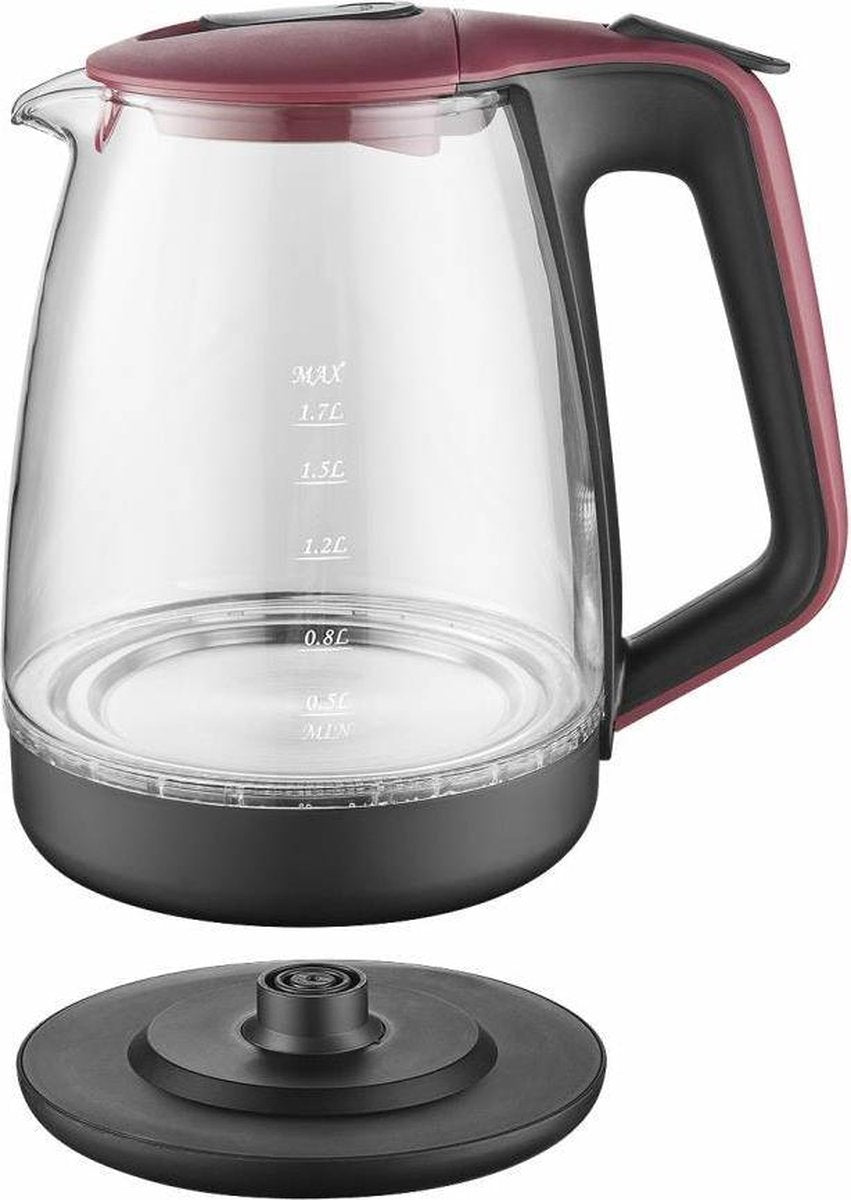 Herzberg Glazen waterkoker Rood 1.7 liter – Draadloos schenken