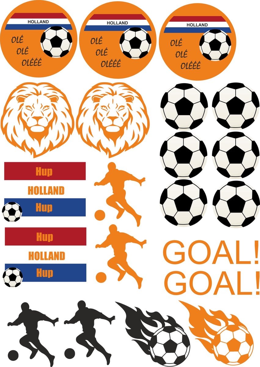 Raamstickervel EK voetbal XL - Versiering oranje - Hup Holland Hup - Nederlands elftal - EK voetbal - Raamdecoratie voetbal - rood wit blauw - voetbalsupporter - raamsticker Nederlands elftal - oranje zomer - stickers