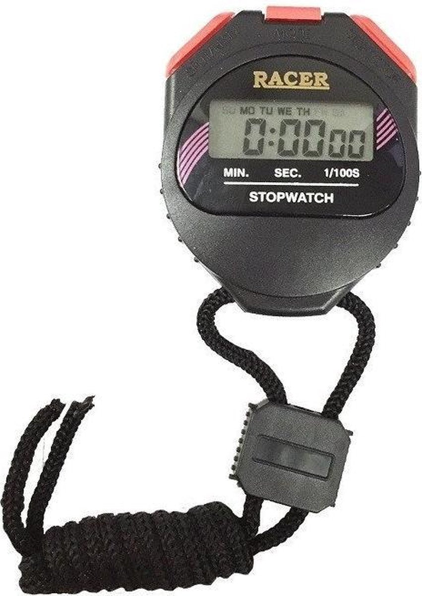 Digitale sport stopwatch - Groot display - Zwart/rood Compleet en Netjes Klasse en Geweldig