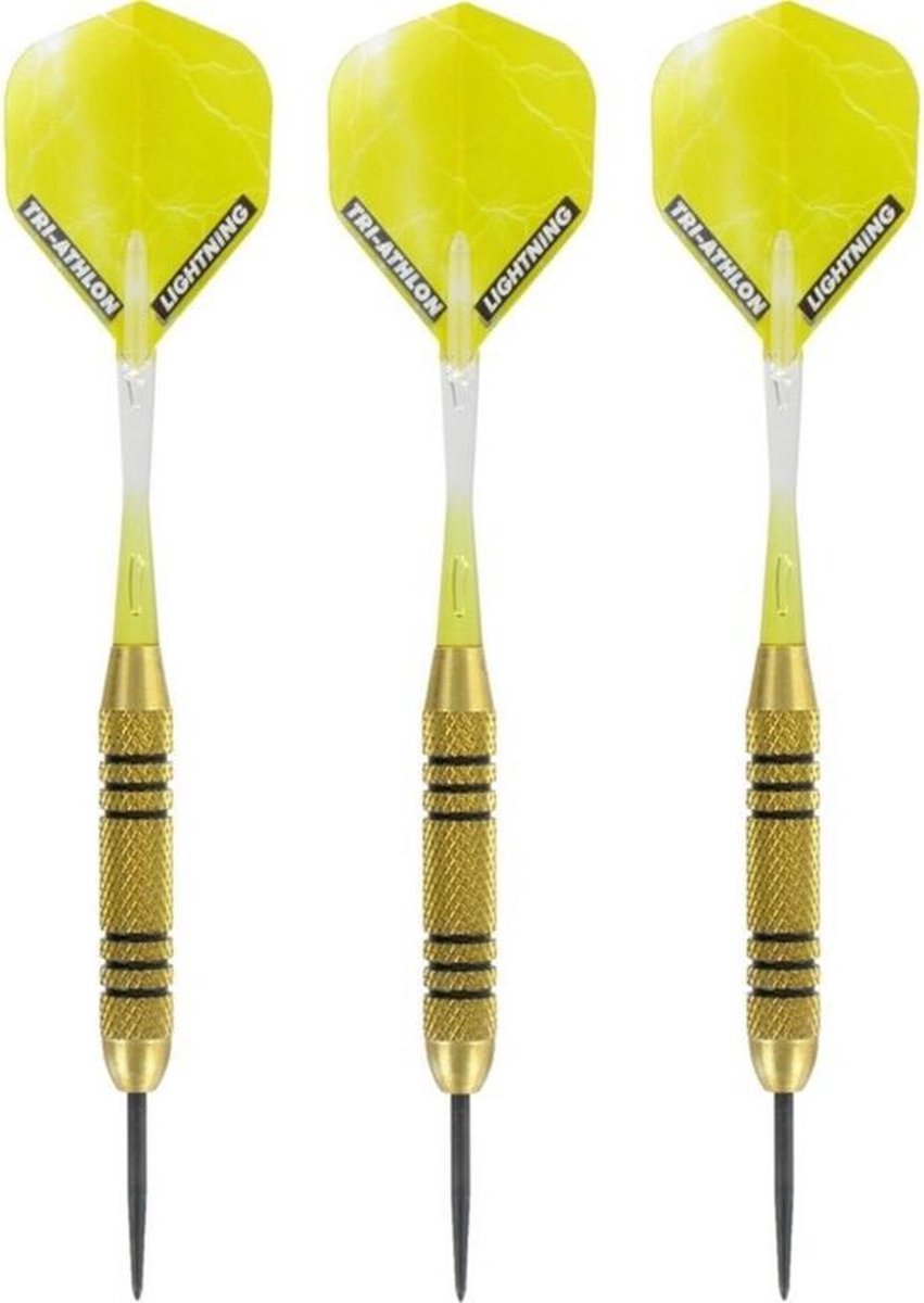 1x Set van 3 dartpijlen Speedy Yellow Brass 23 grams - Darten/darts sport artikelen pijltjes messing