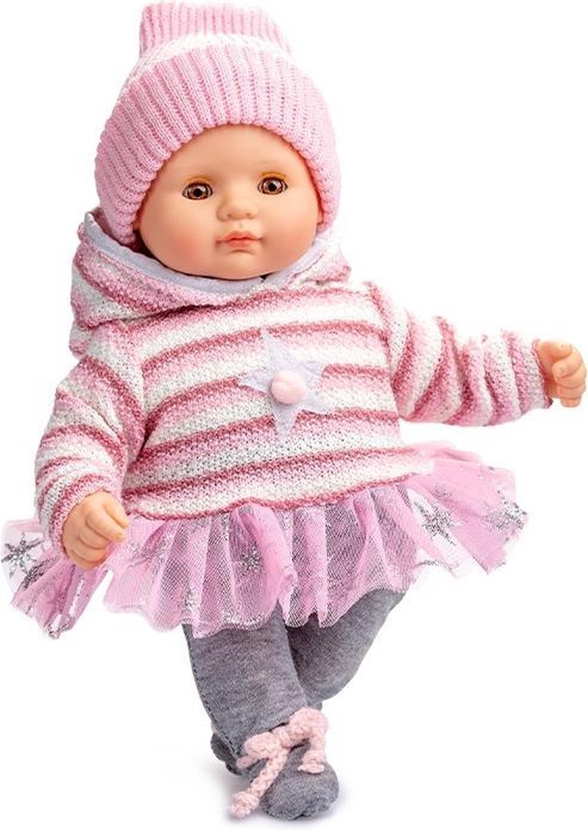 Berjuan Babypop 34 Cm Meisjes Vinyl/textiel Roze/wit/grijs