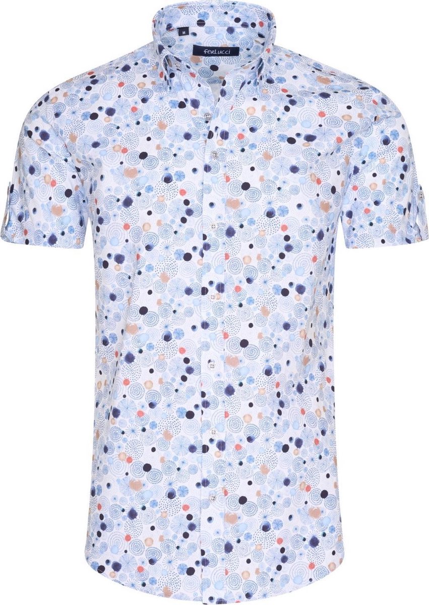 Ferlucci - Heren Korte Mouw Overhemd - Calabria - Trendy Design - Blauw