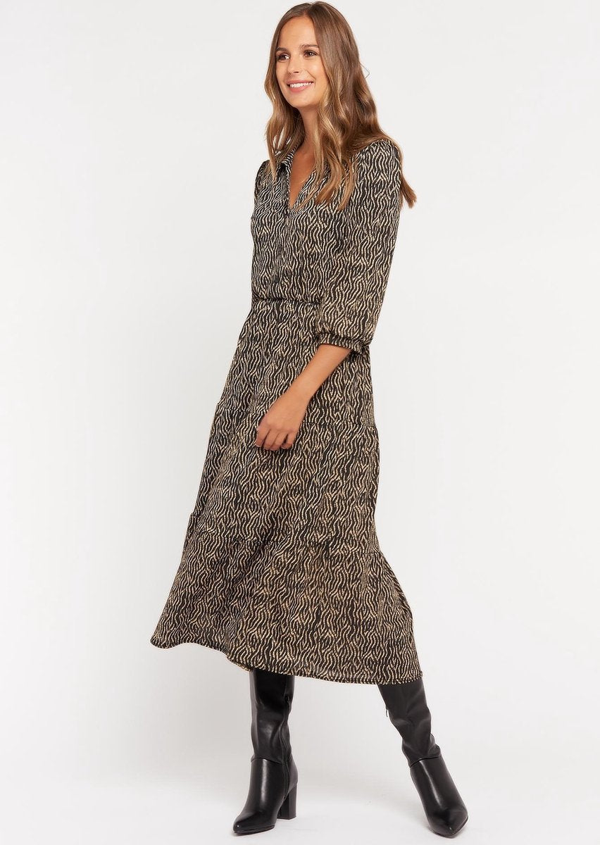 Maxi jurk met grafischeprint - Zwart