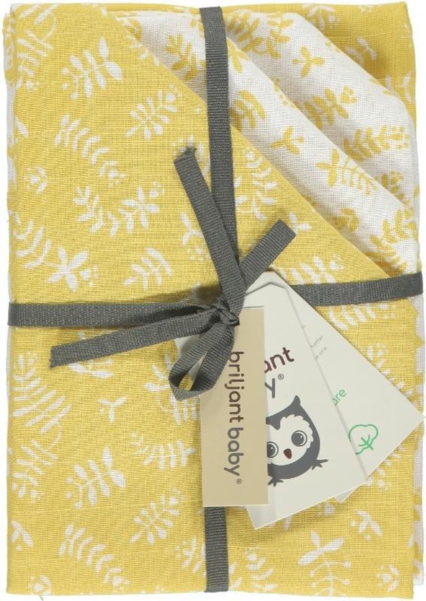 Briljant Baby - Hydrofiele Luiers - Botanic Organic - Geel - 70 x 70 Cm  4 Stuks - 100% organisch katoen