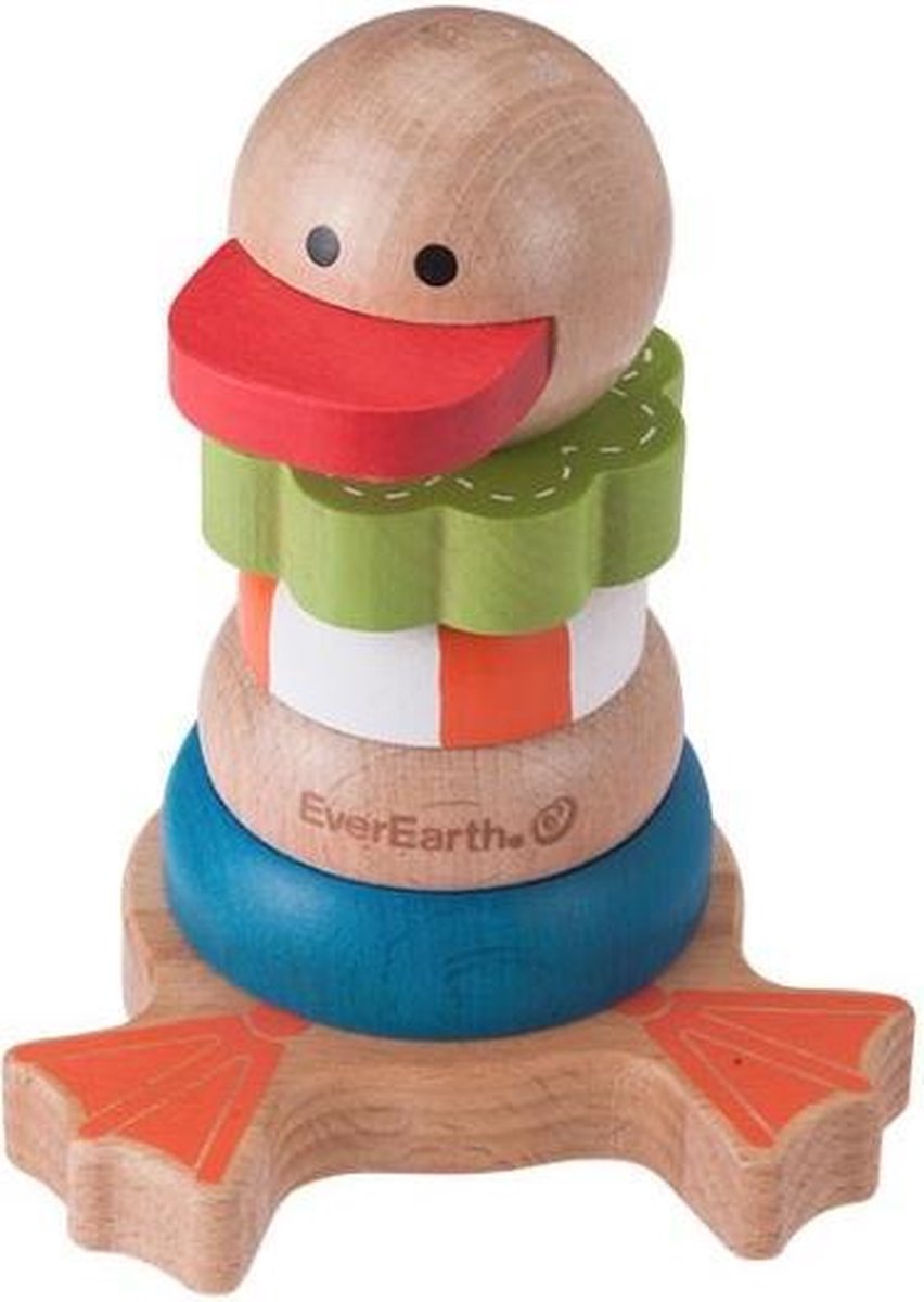 Everearth Houten Stapelringen Eend Multicolor 13 Cm