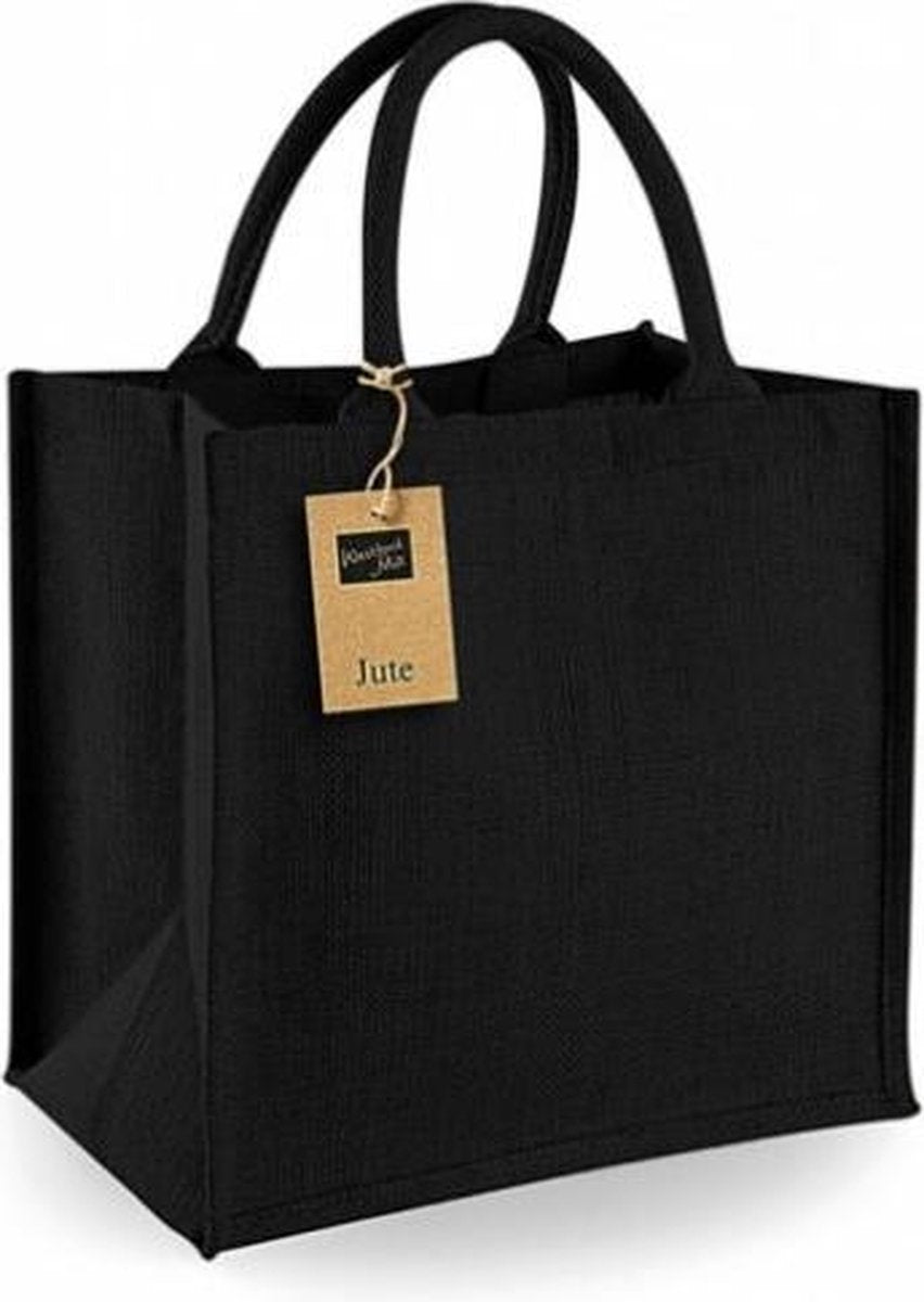 Jute boodschappentas/shopper 30 x 30 x 19 cm - Zwarte goodiebag 14 liter