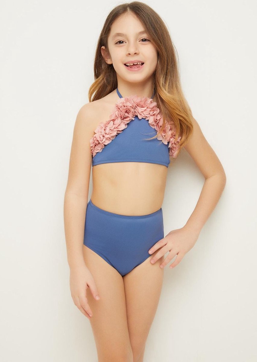 ELLA Sneldrogende en UV Werend Bikini Meisjes - Zachte en Comfortabele Zwemkleiding Meisjes van Gecertificeerde Premium Italiaanse Stof - Badpak Meisjes / Zwempak Meisjes - Blauw Roze - 7-8 jaar