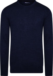 Ferlucci - Exclusieve Heren Trui - Ronde hals - Fijn Gebreid - Navy