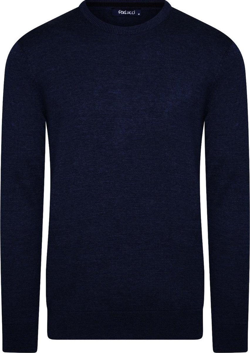 Ferlucci - Exclusieve Heren Trui - Ronde hals - Fijn Gebreid - Navy