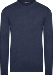 Ferlucci - Exclusieve Heren Trui - Ronde hals - Fijn Gebreid - Blauw
