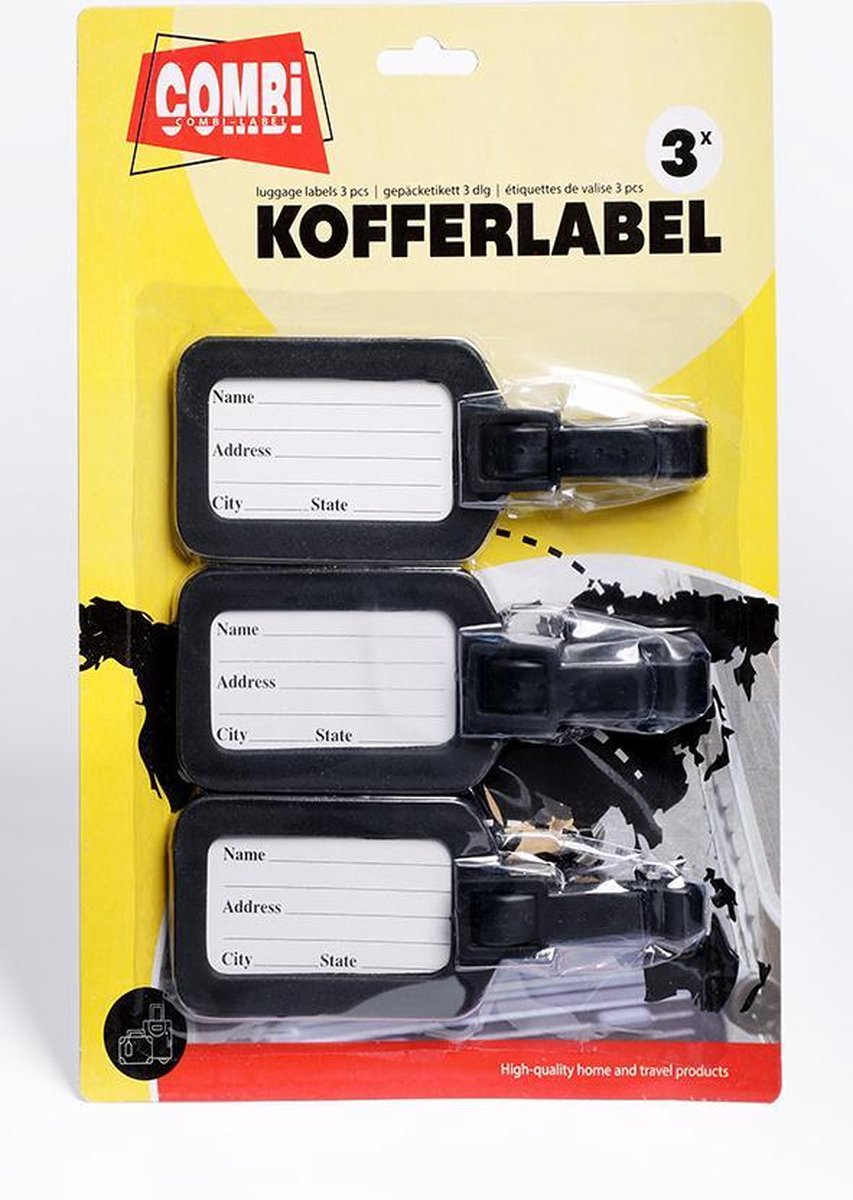 Combi-Label Kofferlabels - Kofferlabel - Bagagelabels - Bagagelabel - Koffer - Reislabel - Zwart - 3 Stuks