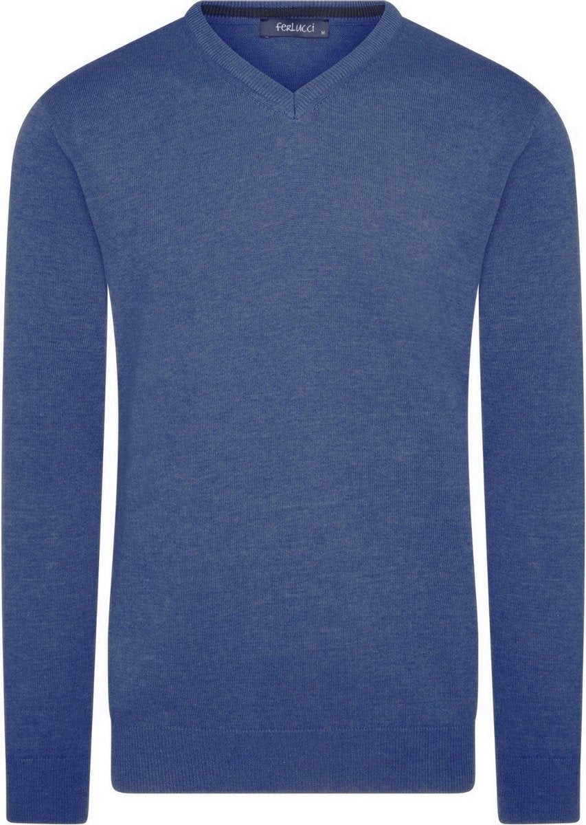 Ferlucci – Exclusieve Heren Trui met V-Hals - Blauw Mêlee