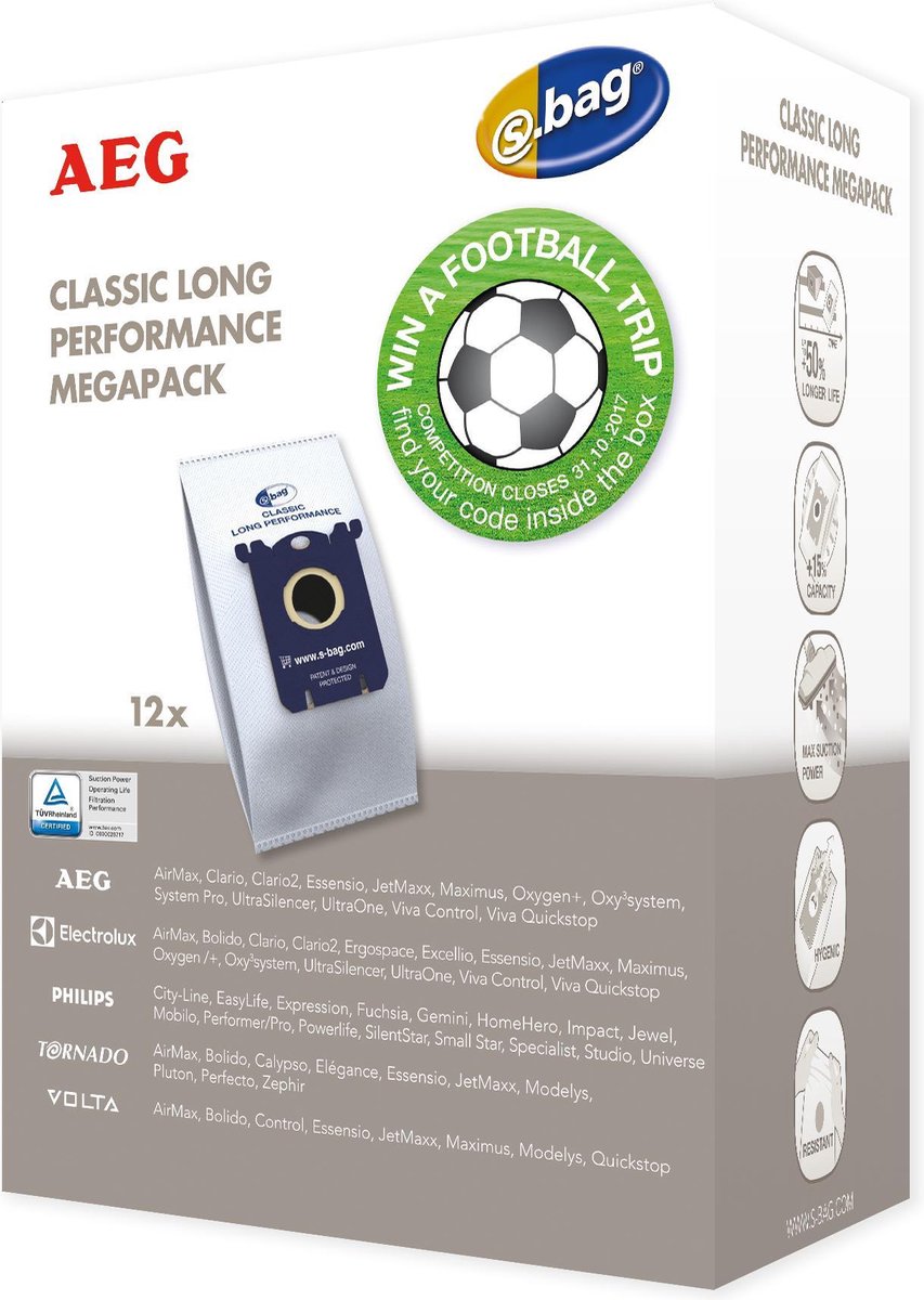 AEG S-bag GR201MF Long Performance - Stofzuigerzakken - 12 stuks