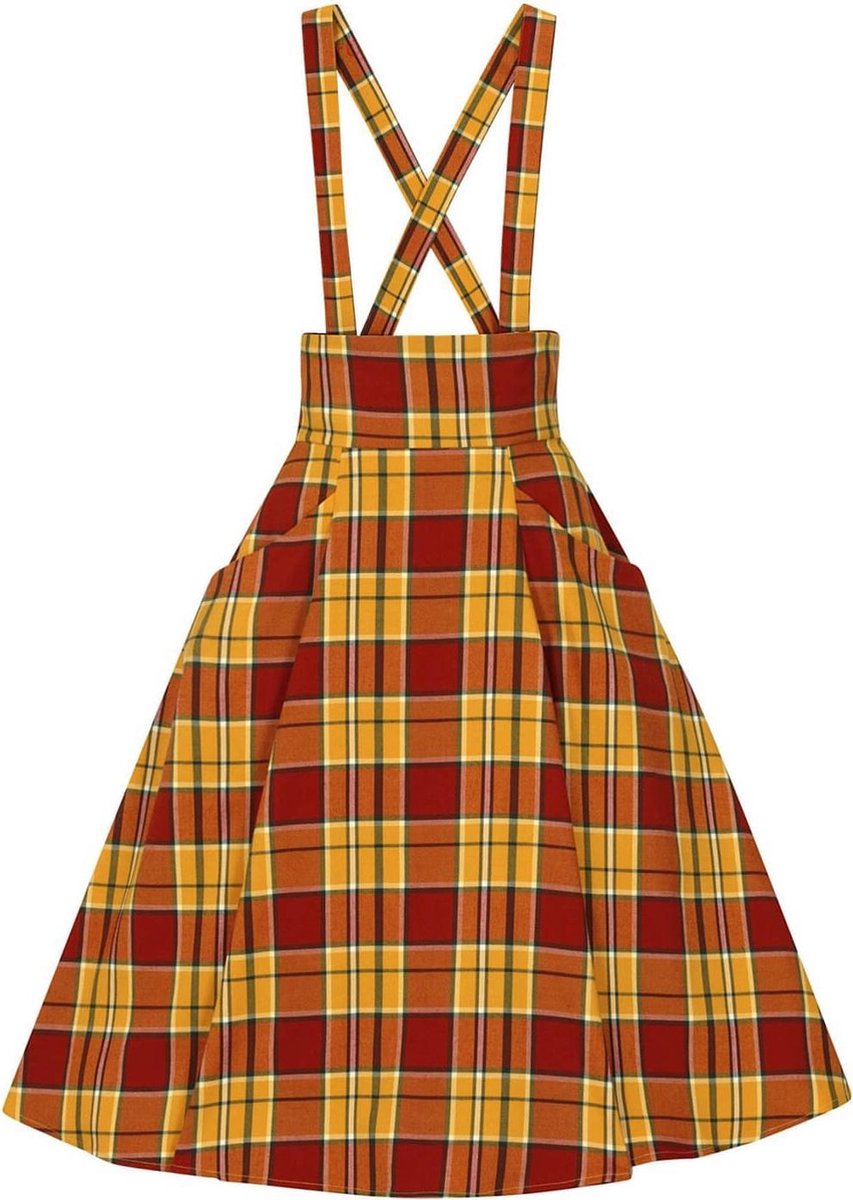 Collectif Alexa Autumn Leaves Check 50's Swing Rok Oranje