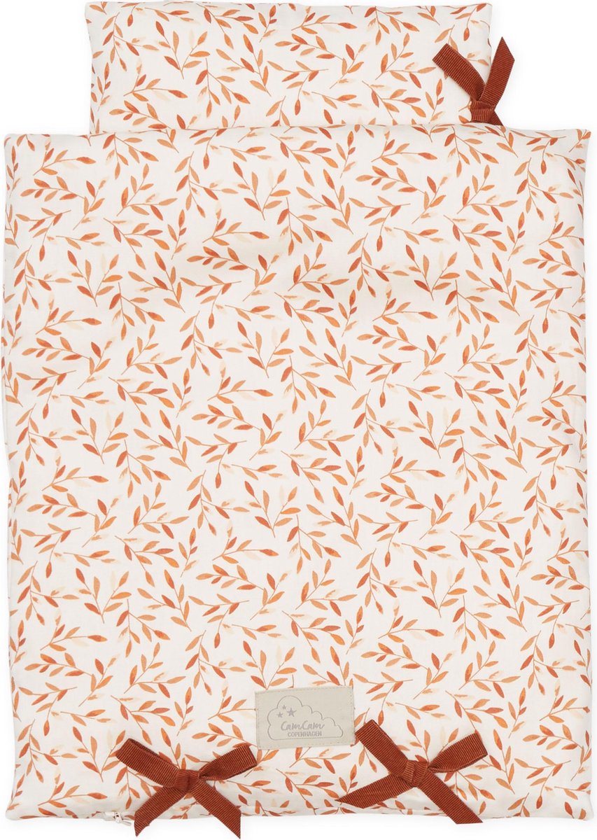 Cam Cam poppendekbed + kussen caramel leaves - 35 x 45 cm - caramel bruin roestbruin