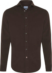 Tresanti Heren Overhemd Donkerbruin Corduroy Cutaway Tailored Fit - 44