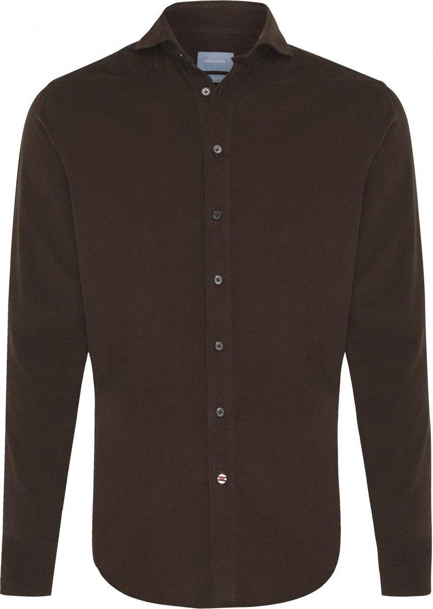Tresanti Heren Overhemd Donkerbruin Corduroy Cutaway Tailored Fit - 44