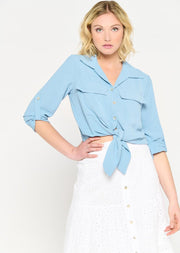 Overhemd met 3/4 mouwen en knopen - Light Blauw