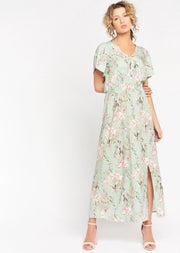 Maxi jurk met tropische print - Licht Groen