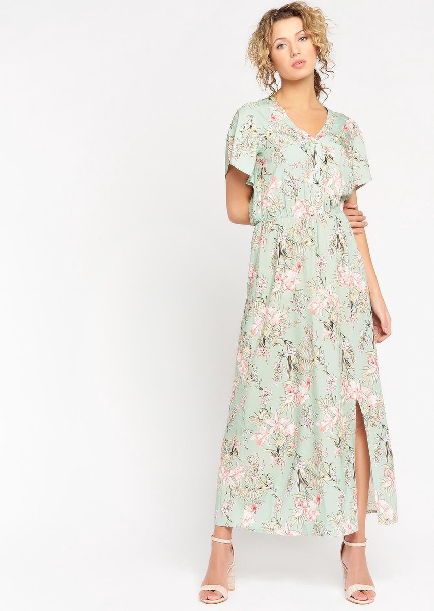 Maxi jurk met tropische print - Licht Groen