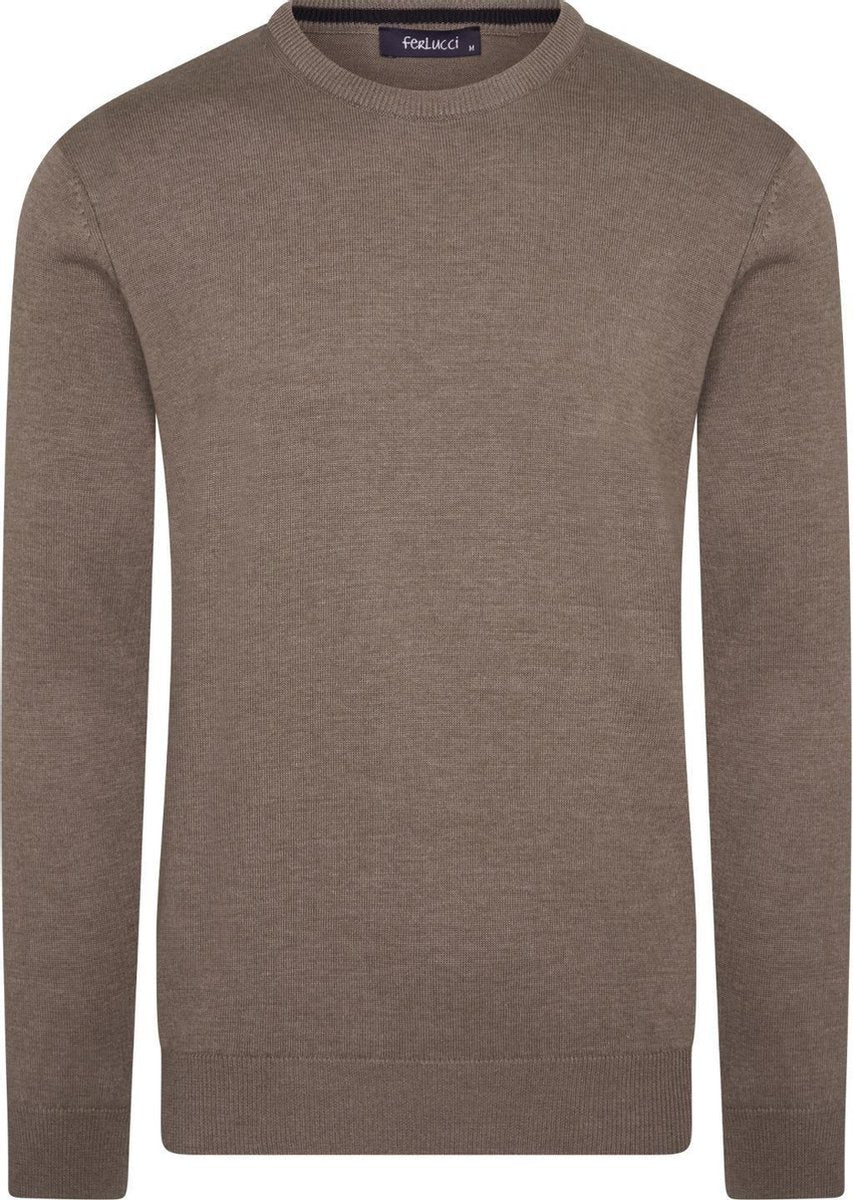 Ferlucci - Exclusieve Heren Trui - Ronde hals - Fijn Gebreid - Beige