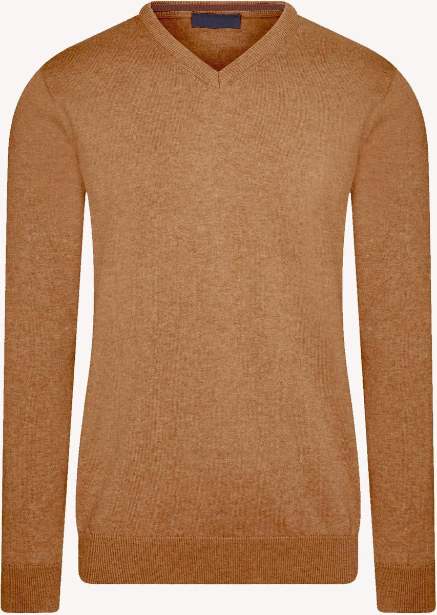 Bruin melange pullover | V-hals | Katoen | L L
